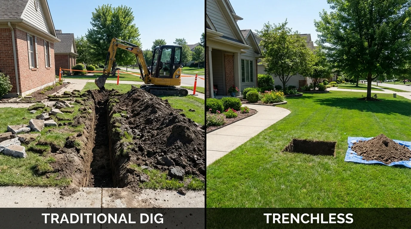 Trenchless sewer repair with minimal yard damage versus traditional excavation in Atkins, IA